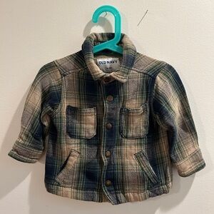 Old Navy Kids Plaid Shirt Jacket - Blue and Tan, 12-18 M